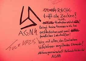 rechtsextreme Agitation in einem Graffito, Berlin 2001